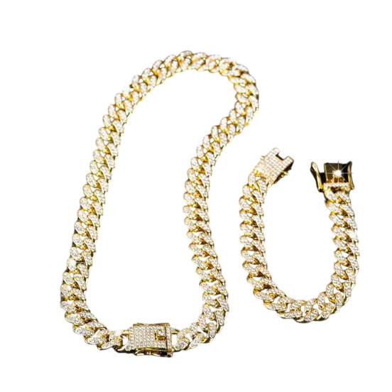 Set Cubano Diamantes | Cadena + Pulsera Dorado