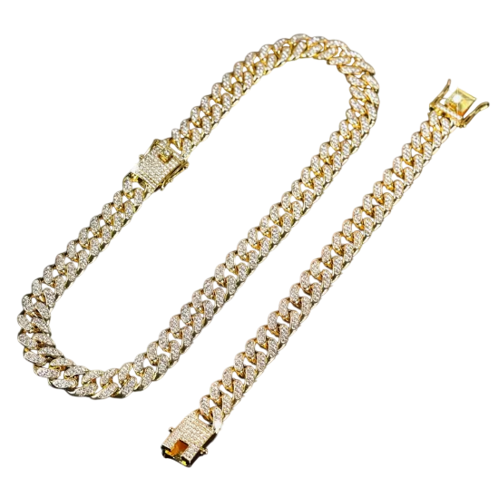 Set Cubano Diamantes | Cadena + Pulsera Dorado