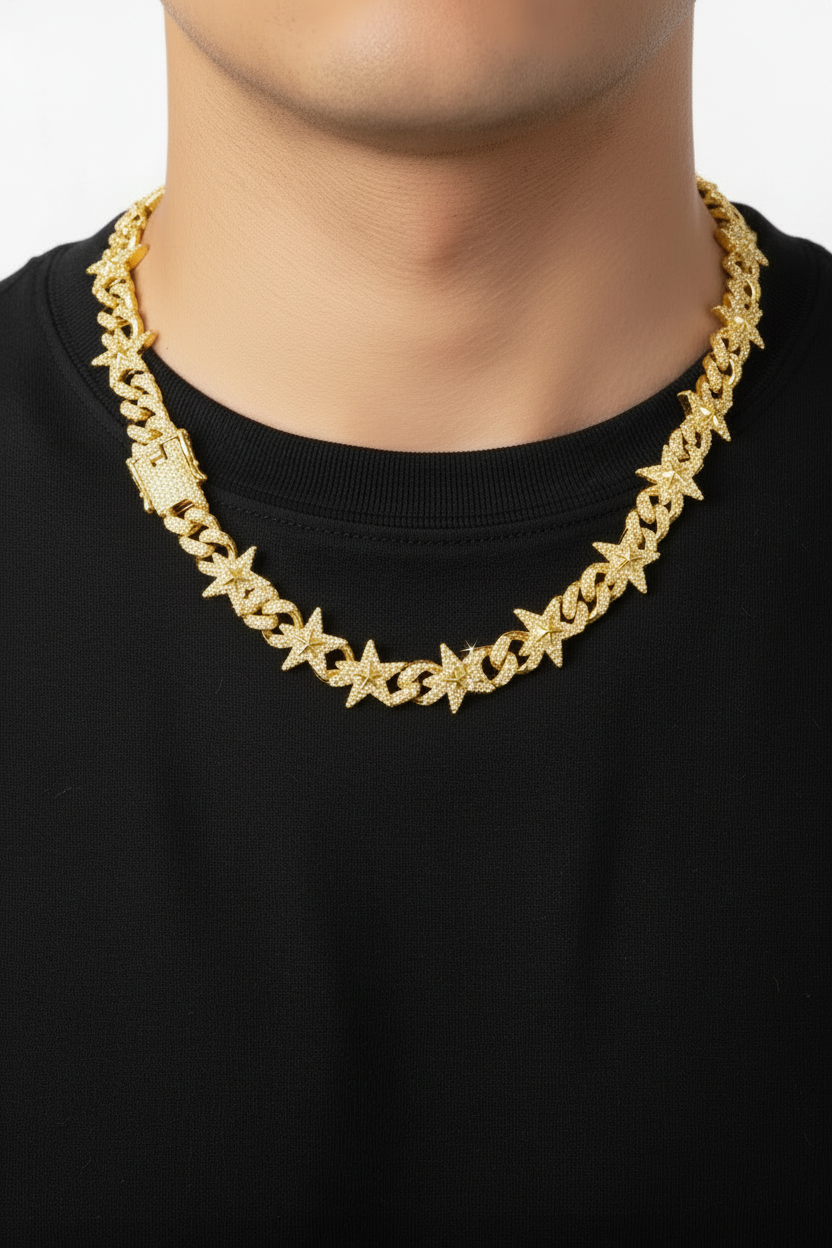 Collar Cubano Estrellas Dorado - Cuello