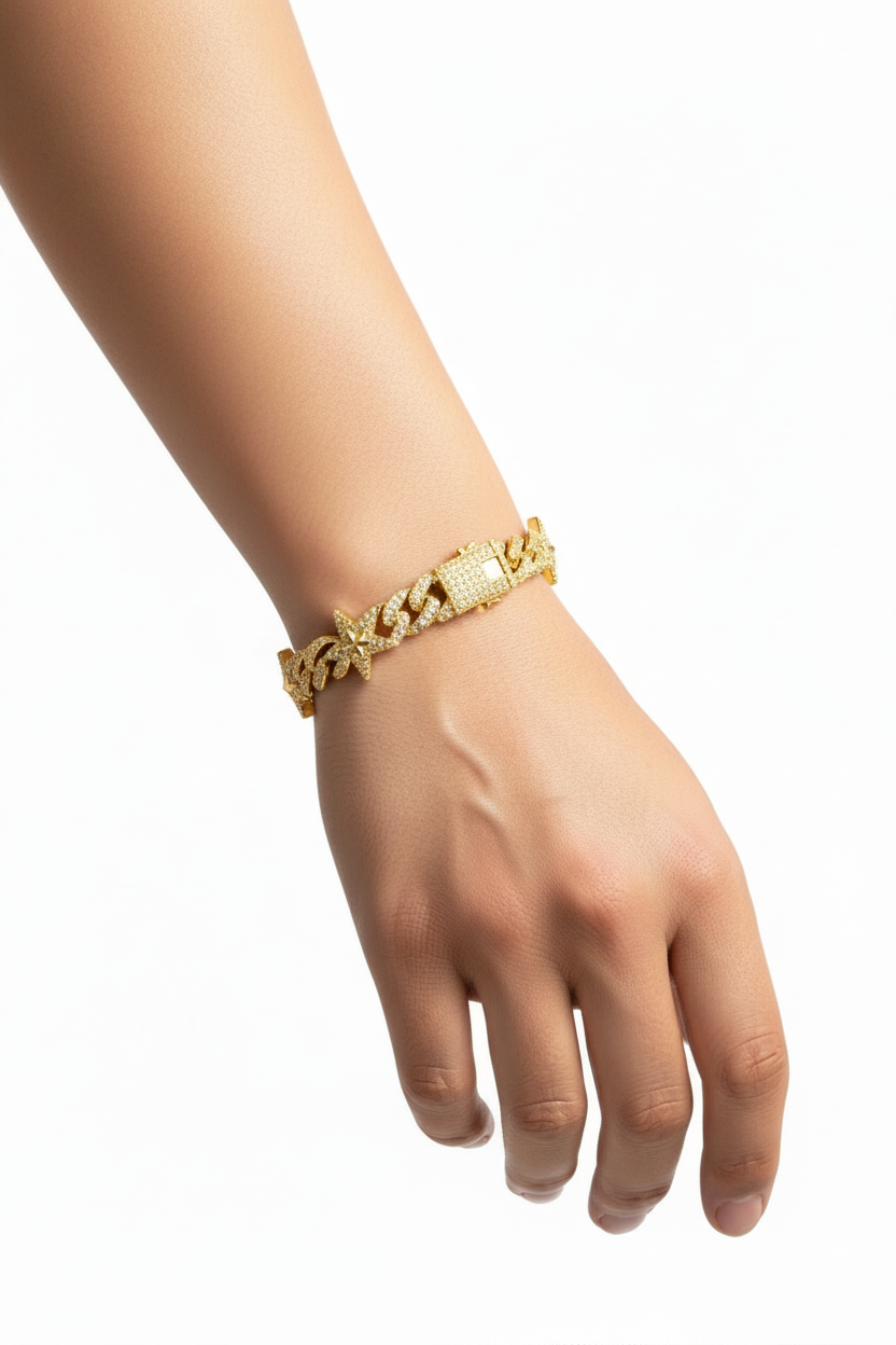 Pulsera Cubana Estrellas Dorada - Muñeca